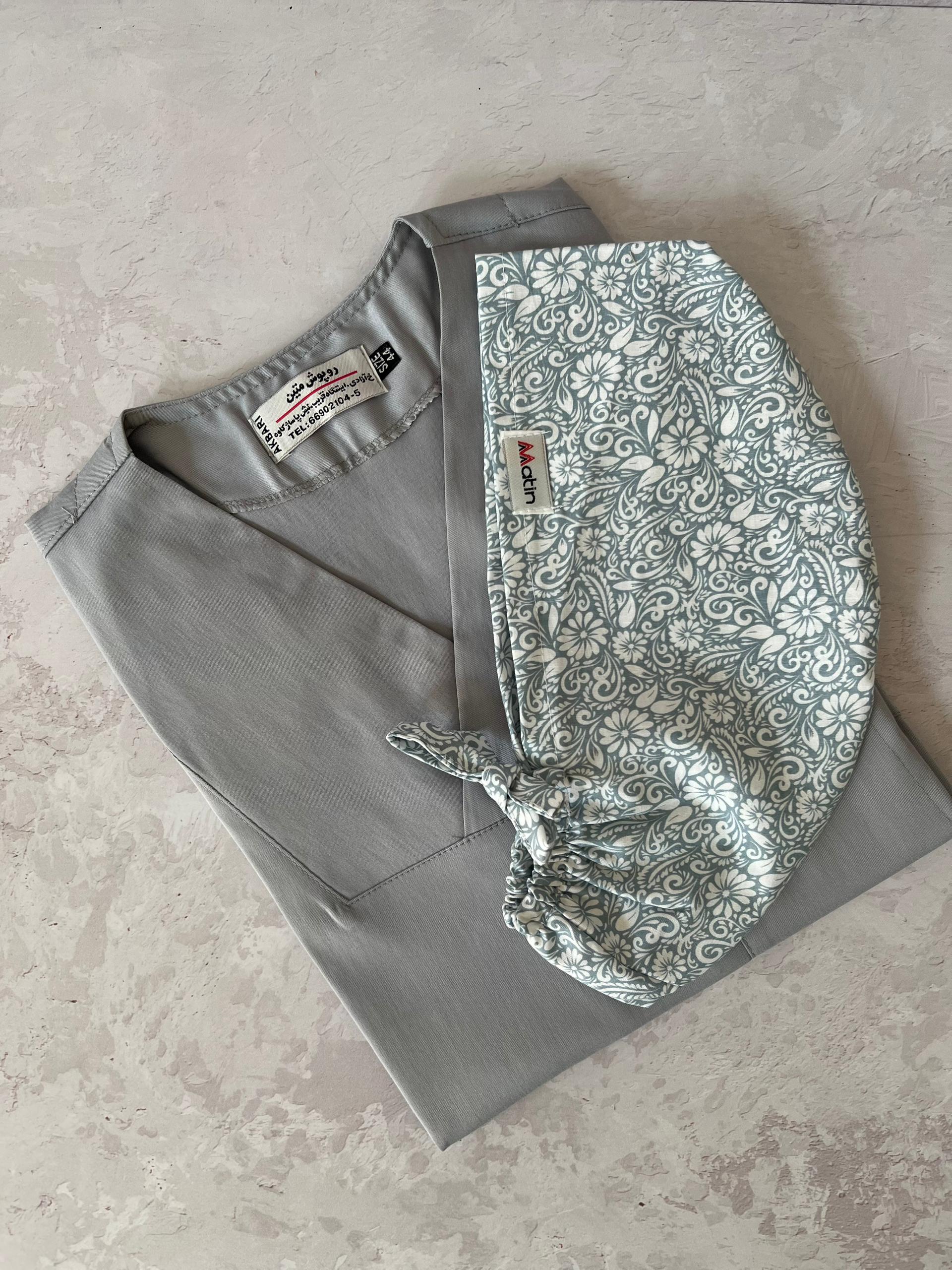 کلاه پزشکی طرحدار طوسی